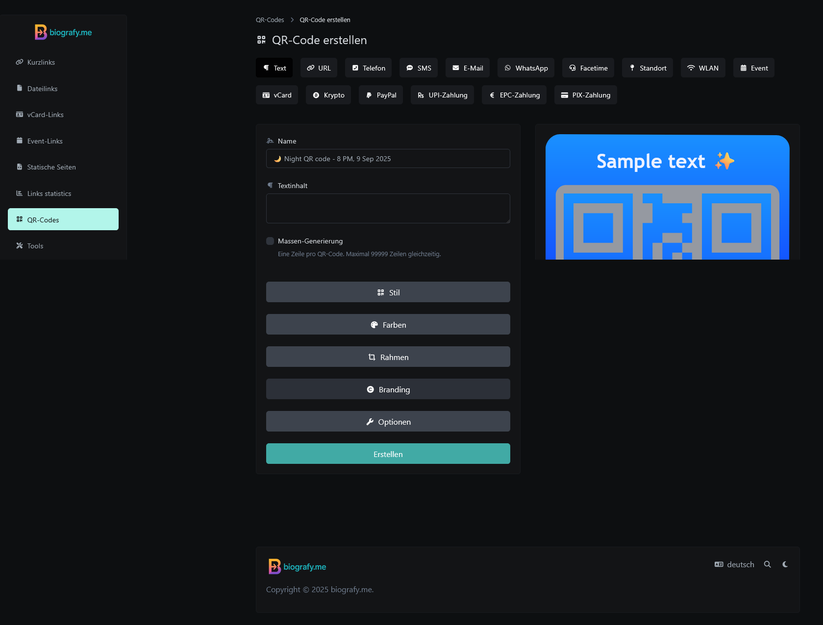 Screenshot der QR-Code-Systemseite